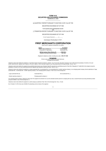 Thumbnail First Merchants Corporation
 10-Q Quarterly Report FY2018 