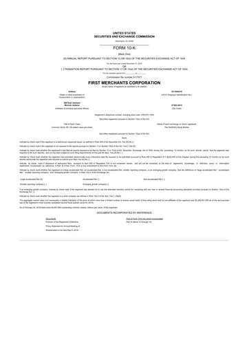 Miniature First Merchants Corporation
 10-K Rapport annuel 2018