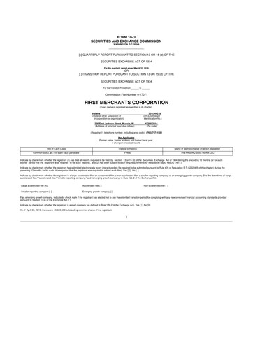 Thumbnail First Merchants Corporation
 10-Q Quarterly Report FY2019 