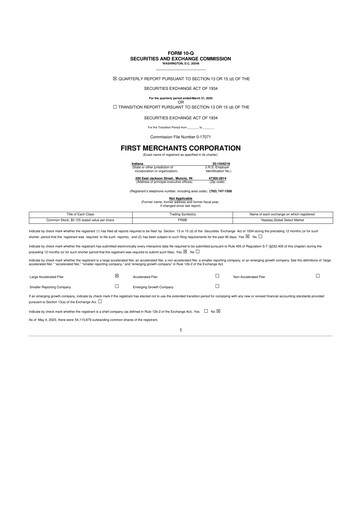 Thumbnail First Merchants Corporation
 10-Q Quarterly Report FY2020 
