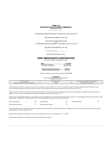 Thumbnail First Merchants Corporation
 10-Q Quarterly Report FY2020 