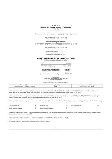 Thumbnail First Merchants Corporation
 10-Q Quarterly Report FY2021 
