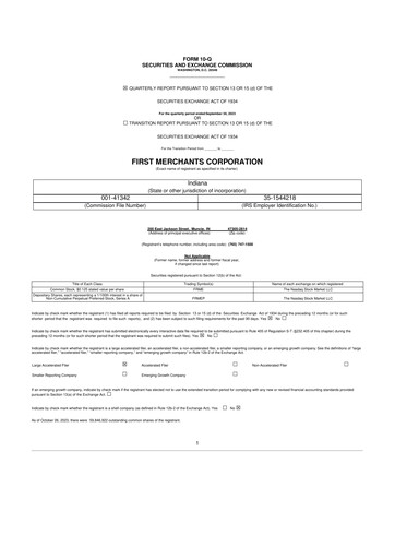 Thumbnail First Merchants Corporation
 10-Q Quarterly Report FY2023 