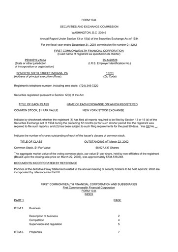 Thumbnail First Commonwealth Financial Corp 10-K Annual Report 