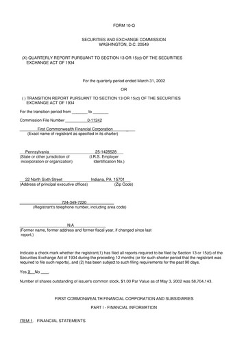 Thumbnail First Commonwealth Financial Corp 10-Q Quarterly Report FY 