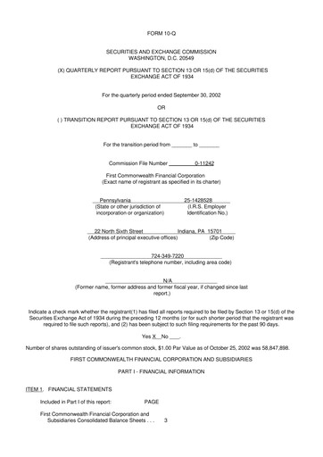 Thumbnail First Commonwealth Financial Corp 10-Q Quarterly Report FY 
