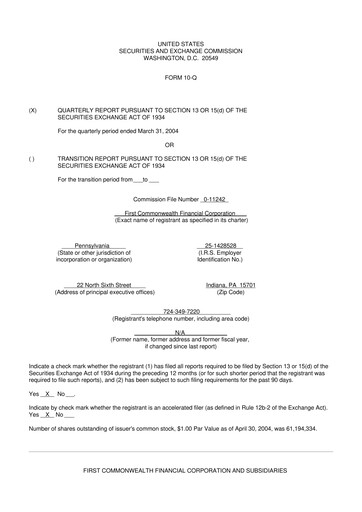 Thumbnail First Commonwealth Financial Corp 10-Q Quarterly Report FY 