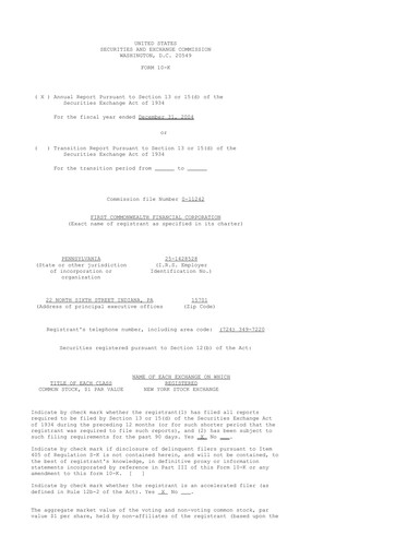 Thumbnail First Commonwealth Financial Corp 10-K Annual Report 