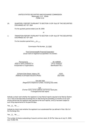 Thumbnail First Commonwealth Financial Corp 10-Q Quarterly Report FY 