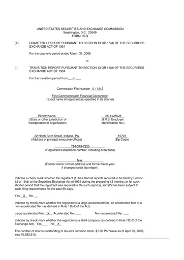 Thumbnail First Commonwealth Financial Corp 10-Q Quarterly Report FY 