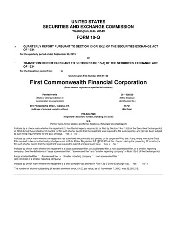 Thumbnail First Commonwealth Financial Corp 10-Q Quarterly Report FY2013 