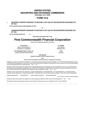 Thumbnail First Commonwealth Financial Corp 10-Q Quarterly Report FY2014 