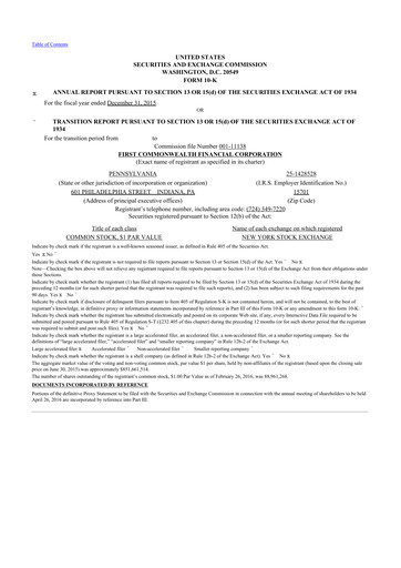 Thumbnail First Commonwealth Financial Corp 10-K Annual Report 2015