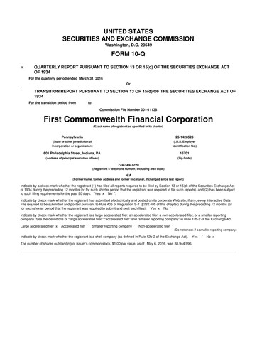Thumbnail First Commonwealth Financial Corp 10-Q Quarterly Report FY2016 