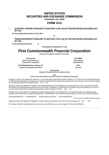 Thumbnail First Commonwealth Financial Corp 10-Q Quarterly Report FY2016 