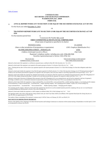 Thumbnail First Commonwealth Financial Corp 10-K Annual Report 2018