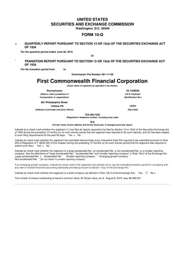 Thumbnail First Commonwealth Financial Corp 10-Q Quarterly Report FY2019 