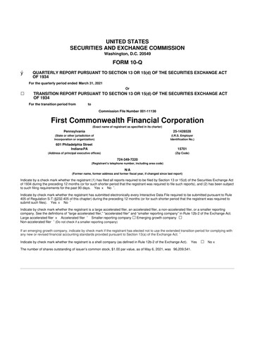 Thumbnail First Commonwealth Financial Corp 10-Q Quarterly Report FY2021 