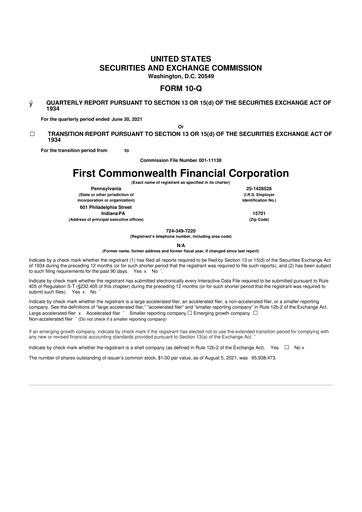 Thumbnail First Commonwealth Financial Corp 10-Q Quarterly Report FY2021 