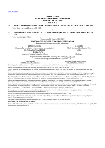 Thumbnail First Commonwealth Financial Corp 10-K Annual Report 2021