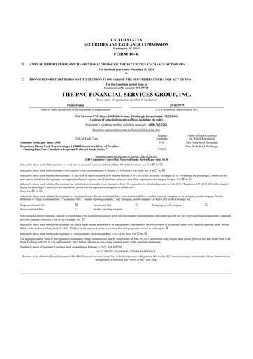 Thumbnail PNC Financial Services 10-K Annual Report 2021