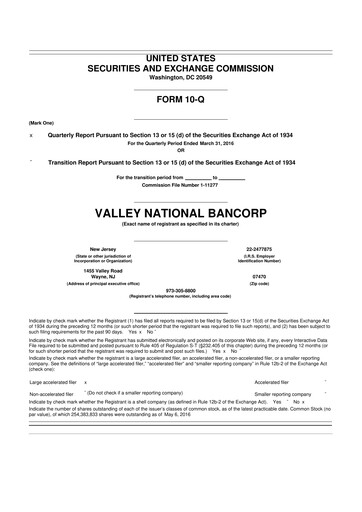 Thumbnail Valley Bank 10-Q Quarterly Report FY2016 