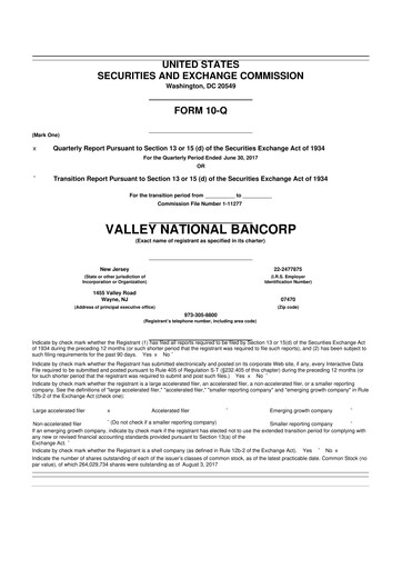 Thumbnail Valley Bank 10-Q Quarterly Report FY2017 
