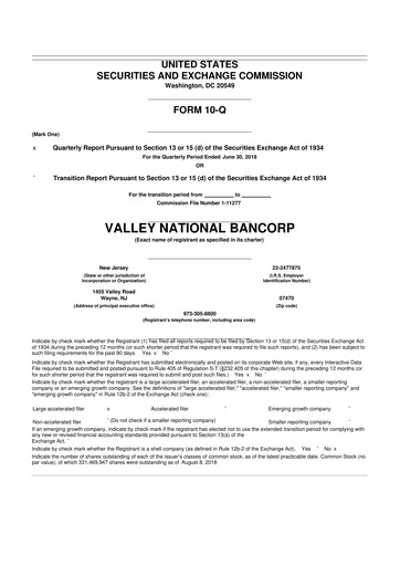 Thumbnail Valley Bank 10-Q Quarterly Report FY2018 