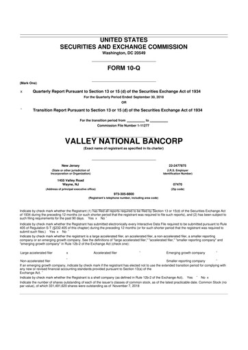 Thumbnail Valley Bank 10-Q Quarterly Report FY2018 