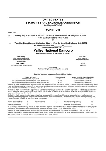Thumbnail Valley Bank 10-Q Quarterly Report FY2023 