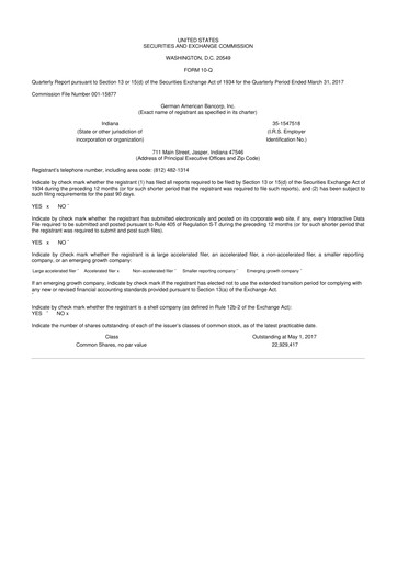 Thumbnail German American Bancorp 10-Q Quarterly Report FY2017 