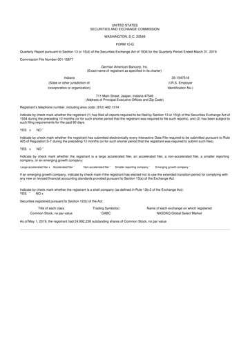 Thumbnail German American Bancorp 10-Q Quarterly Report FY2019 