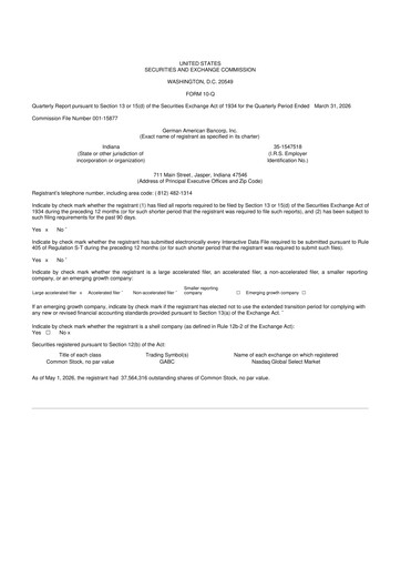 Thumbnail German American Bancorp 10-Q Quarterly Report FY 