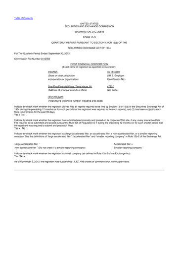 Thumbnail First Financial 10-Q Quarterly Report FY2013 