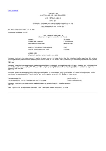 Thumbnail First Financial 10-Q Quarterly Report FY2015 