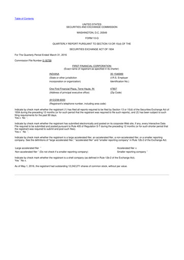 Thumbnail First Financial 10-Q Quarterly Report FY2016 