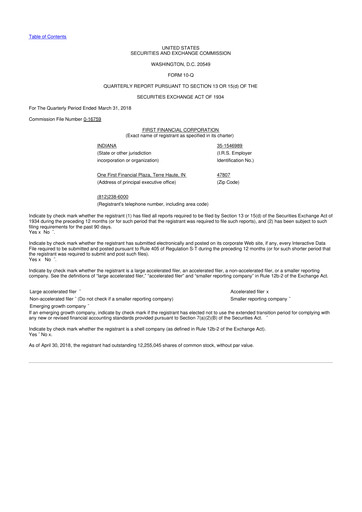 Thumbnail First Financial 10-Q Quarterly Report FY2018 