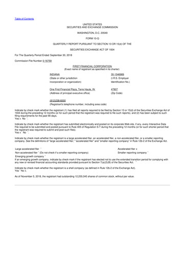 Thumbnail First Financial 10-Q Quarterly Report FY2018 