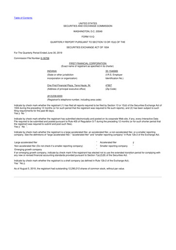 Thumbnail First Financial 10-Q Quarterly Report FY2019 