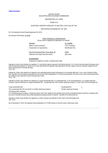 Thumbnail First Financial 10-Q Quarterly Report FY2019 