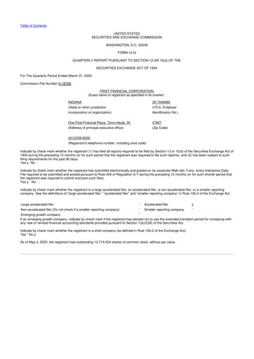 Thumbnail First Financial 10-Q Quarterly Report FY2020 