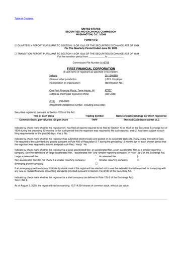 Thumbnail First Financial 10-Q Quarterly Report FY2020 