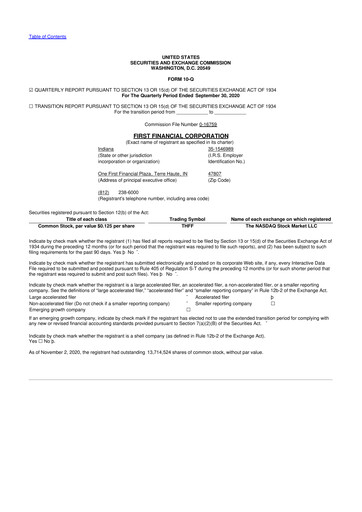Thumbnail First Financial 10-Q Quarterly Report FY2020 