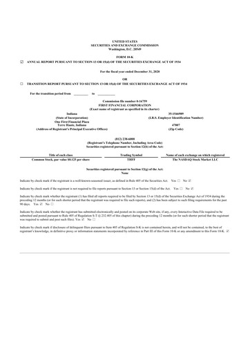 Thumbnail First Financial 10-K Annual Report 2020