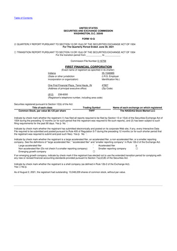 Thumbnail First Financial 10-Q Quarterly Report FY2021 