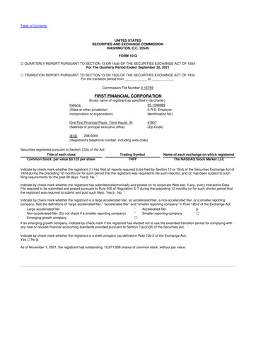 Thumbnail First Financial 10-Q Quarterly Report FY2021 
