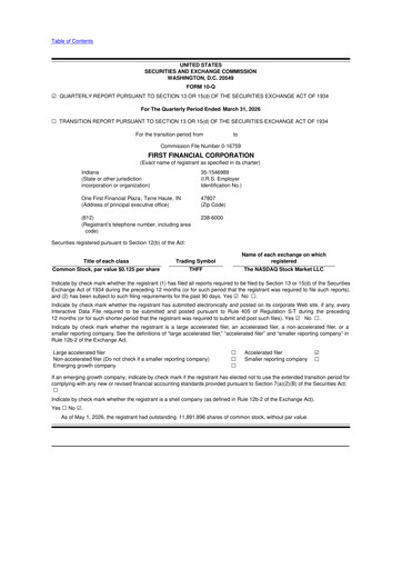 Thumbnail First Financial 10-Q Quarterly Report FY 