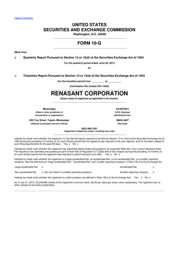 Miniature Renasant Corp 10-Q Rapport trimestriel  
