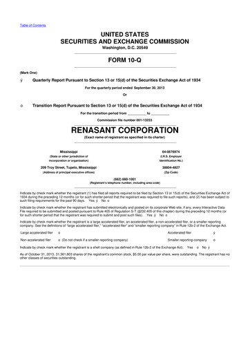Miniature Renasant Corp 10-Q Rapport trimestriel  