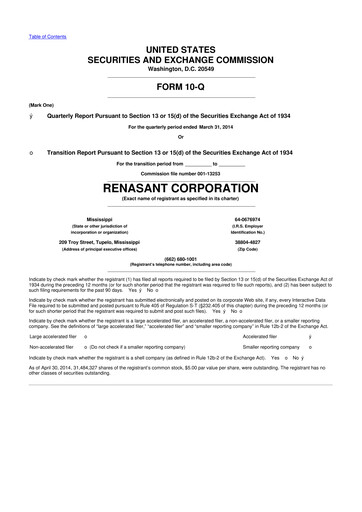 Miniature Renasant Corp 10-Q Rapport trimestriel  